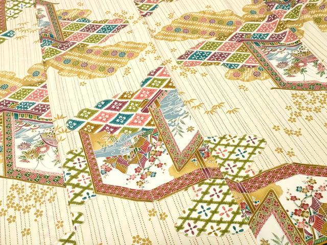 平和屋着物■上質な小紋　松竹梅　屏風風景文　金彩　正絹　逸品　CABJ3256ev