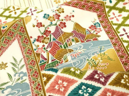 平和屋着物■上質な小紋　松竹梅　屏風風景文　金彩　正絹　逸品　CABJ3256ev