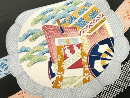 平和屋着物■豪華黒留袖　作家物　束ね熨斗絵皿御所車花文　正絹　逸品　CABJ3263ev