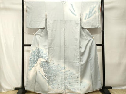 平和屋着物■訪問着　刺繍　孔雀文　銀彩　正絹　逸品　CABJ3264ev