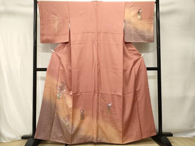 平和屋着物■訪問着　刺繍　芒草花文　暈し染め　金銀彩　正絹　逸品　CABJ3265ev
