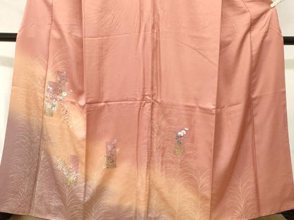 平和屋着物■訪問着　刺繍　芒草花文　暈し染め　金銀彩　正絹　逸品　CABJ3265ev