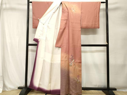 平和屋着物■訪問着　刺繍　芒草花文　暈し染め　金銀彩　正絹　逸品　CABJ3265ev