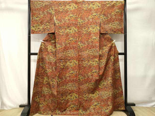 平和屋着物■上質な紬　幾何学花文　正絹　逸品　CABJ3268ev