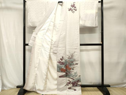 平和屋着物■訪問着　刺繍　松竹梅流水文　暈し染め　正絹　逸品　CABJ3272ev