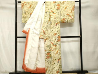 平和屋着物■上質な小紋　鳳凰流水草花文　金彩　鬼しぼ縮緬　正絹　逸品　CABJ3276ev