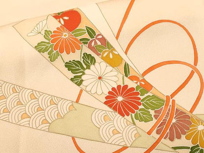 平和屋着物■訪問着　刺繍　短冊草花文　金彩　正絹　逸品　CABJ3281ev
