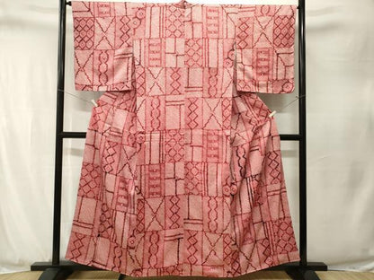 平和屋着物■上質な小紋　総絞り　幾何学文　正絹　逸品　CABJ3291ev