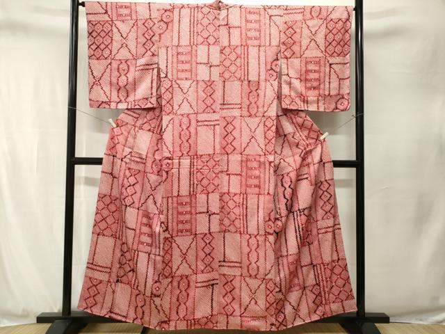 平和屋着物■上質な小紋　総絞り　幾何学文　正絹　逸品　CABJ3291ev