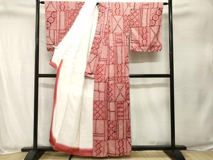 平和屋着物■上質な小紋　総絞り　幾何学文　正絹　逸品　CABJ3291ev