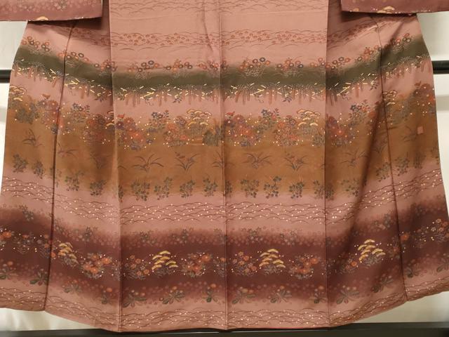 平和屋着物■訪問着　作家物　露芝草花文　暈し染め　金彩　正絹　逸品　CABJ3293ev