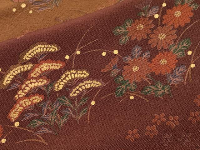 平和屋着物■訪問着　作家物　露芝草花文　暈し染め　金彩　正絹　逸品　CABJ3293ev