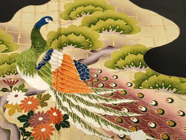 平和屋着物■豪華黒留袖　刺繍　孔雀笹松花文　暈し染め　金彩　正絹　逸品　CABJ3295ev