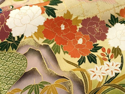 平和屋着物■豪華黒留袖　刺繍　孔雀笹松花文　暈し染め　金彩　正絹　逸品　CABJ3295ev