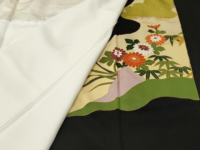 平和屋着物■豪華黒留袖　刺繍　孔雀笹松花文　暈し染め　金彩　正絹　逸品　CABJ3295ev