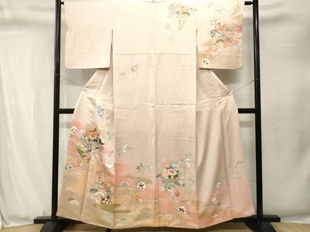 平和屋着物■訪問着　破れ色紙松草花文　暈し染め　金彩　正絹　逸品　CABJ3324ev