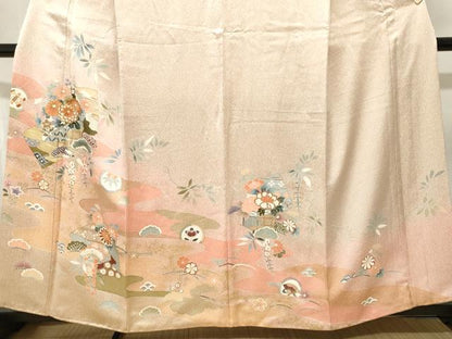 平和屋着物■訪問着　破れ色紙松草花文　暈し染め　金彩　正絹　逸品　CABJ3324ev