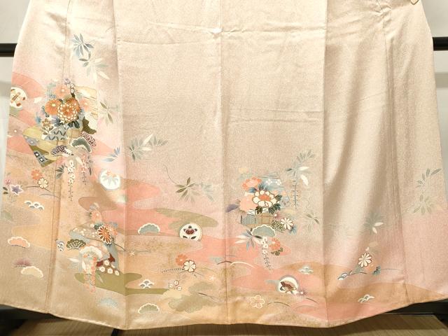 平和屋着物■訪問着　破れ色紙松草花文　暈し染め　金彩　正絹　逸品　CABJ3324ev