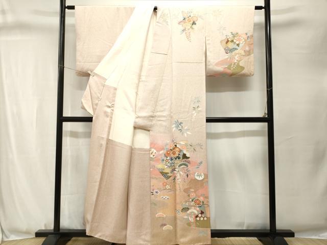 平和屋着物■訪問着　破れ色紙松草花文　暈し染め　金彩　正絹　逸品　CABJ3324ev