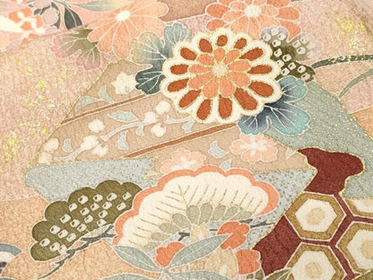 平和屋着物■訪問着　破れ色紙松草花文　暈し染め　金彩　正絹　逸品　CABJ3324ev