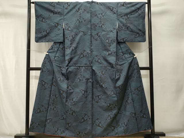 平和屋着物■本場大島紬　7マルキ　草花幾何学文　正絹　逸品　CABJ3332ev