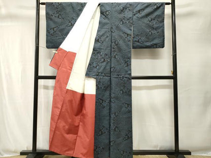 平和屋着物■本場大島紬　7マルキ　草花幾何学文　正絹　逸品　CABJ3332ev