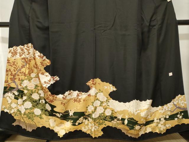 平和屋着物■豪華黒留袖　作家物　駒刺繍　白鷺　休み鳥枝梅草花文　金彩　正絹　逸品　CABJ3333ev