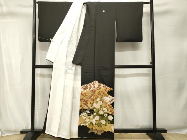 平和屋着物■豪華黒留袖　作家物　駒刺繍　白鷺　休み鳥枝梅草花文　金彩　正絹　逸品　CABJ3333ev