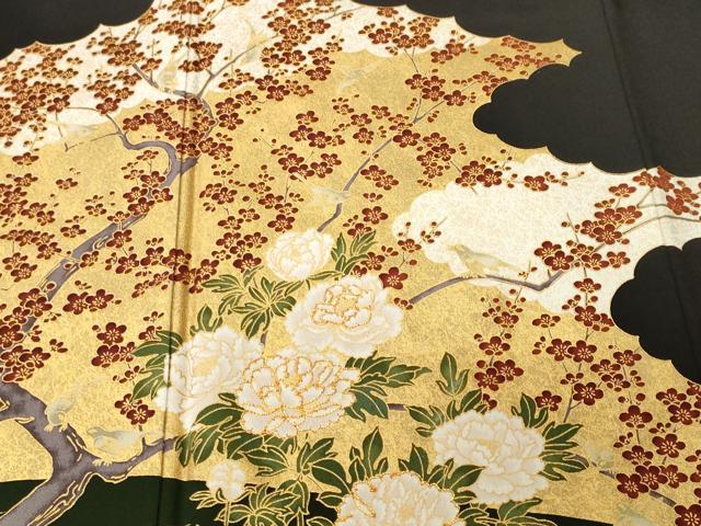 平和屋着物■豪華黒留袖　作家物　駒刺繍　白鷺　休み鳥枝梅草花文　金彩　正絹　逸品　CABJ3333ev