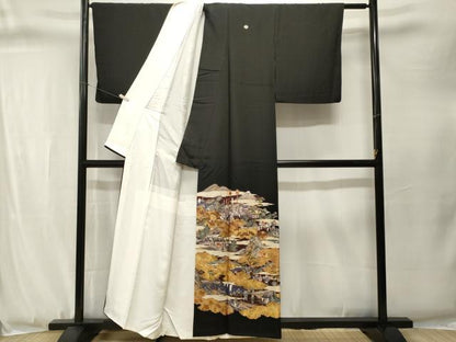 平和屋着物■豪華黒留袖　作家物　駒刺繍　人物風景文　金彩　正絹　逸品　CABJ3334ev