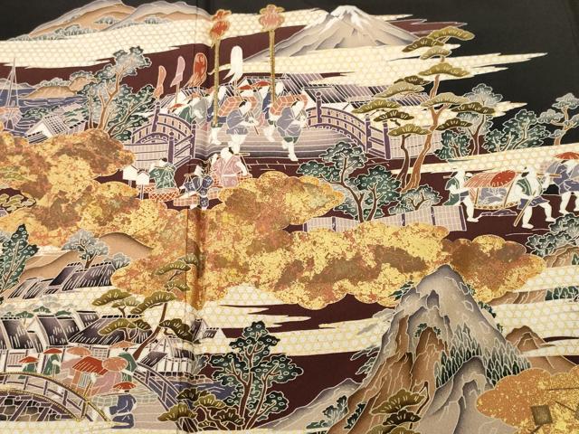 平和屋着物■豪華黒留袖　作家物　駒刺繍　人物風景文　金彩　正絹　逸品　CABJ3334ev