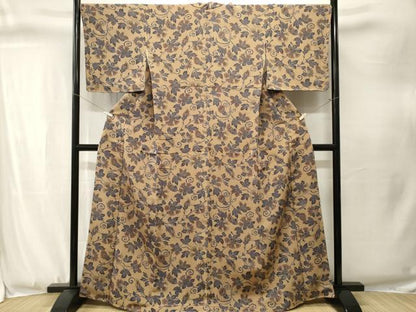 平和屋着物■上質な小紋　更紗花唐草文　鬼しぼ縮緬　正絹　逸品　CABJ3336ev