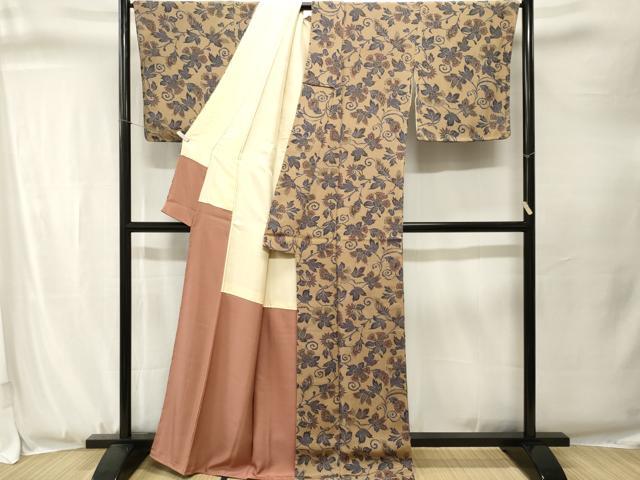 平和屋着物■上質な小紋　更紗花唐草文　鬼しぼ縮緬　正絹　逸品　CABJ3336ev