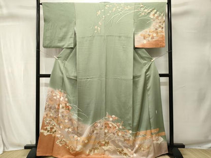 平和屋着物■訪問着　草木友禅　地紙重ねエ霞草花文　暈し染め　金彩　正絹　逸品　CABJ3340ev