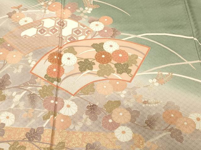 平和屋着物■訪問着　草木友禅　地紙重ねエ霞草花文　暈し染め　金彩　正絹　逸品　CABJ3340ev