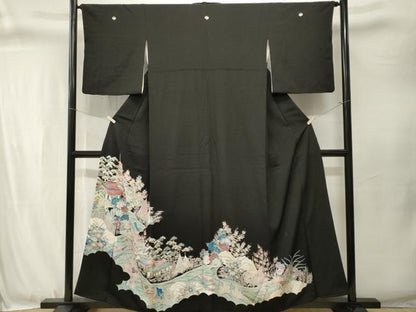 平和屋着物■豪華黒留袖　駒刺繍　鴛鴦御所解文　金彩　正絹　逸品　CABJ3345ev