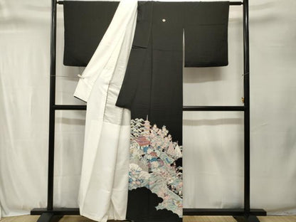 平和屋着物■豪華黒留袖　駒刺繍　鴛鴦御所解文　金彩　正絹　逸品　CABJ3345ev