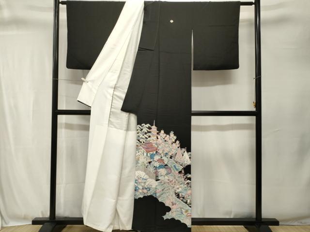 平和屋着物■豪華黒留袖　駒刺繍　鴛鴦御所解文　金彩　正絹　逸品　CABJ3345ev