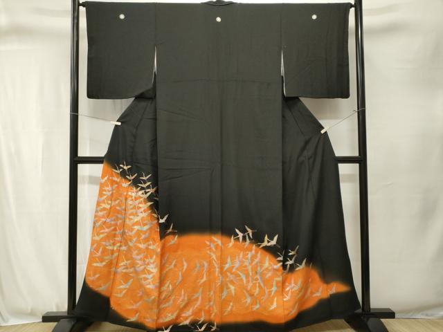平和屋着物■豪華黒留袖　寿光織　流水飛鶴文　暈し染め　金銀彩　正絹　逸品　CABJ3350ev