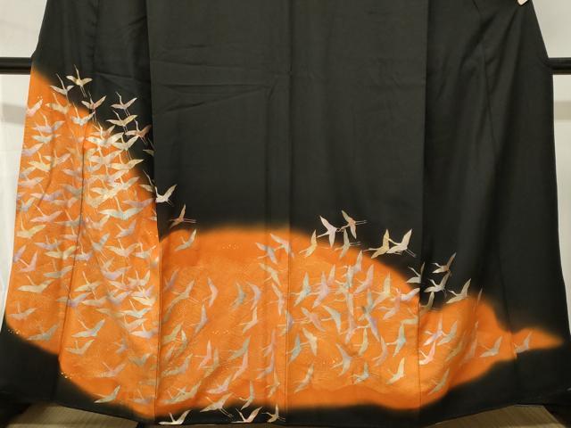 平和屋着物■豪華黒留袖　寿光織　流水飛鶴文　暈し染め　金銀彩　正絹　逸品　CABJ3350ev