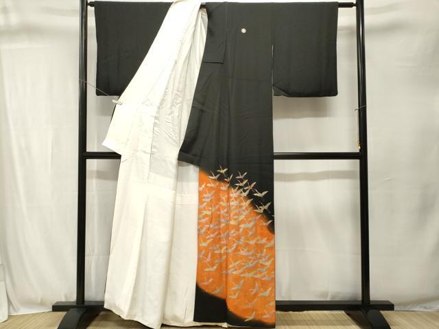平和屋着物■豪華黒留袖　寿光織　流水飛鶴文　暈し染め　金銀彩　正絹　逸品　CABJ3350ev