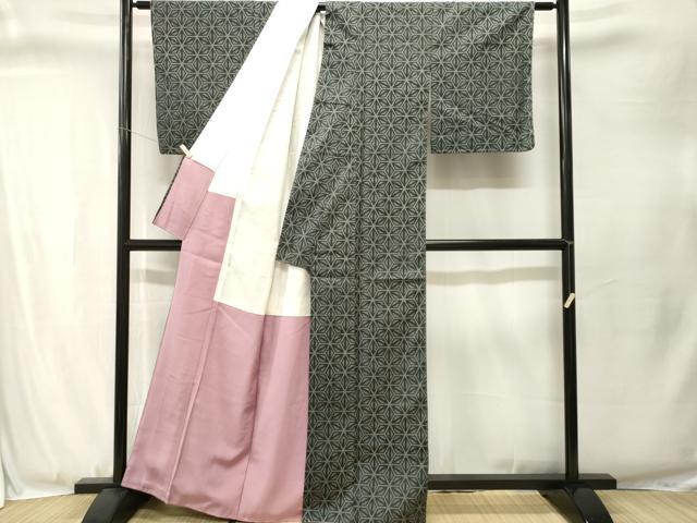 平和屋着物■上質な紬　麻の葉文　正絹　逸品　CABJ3352ev
