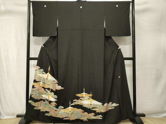 平和屋着物■豪華黒留袖　作家物　駒刺繍　飛鶴松文　正絹　逸品　CABJ3353ev