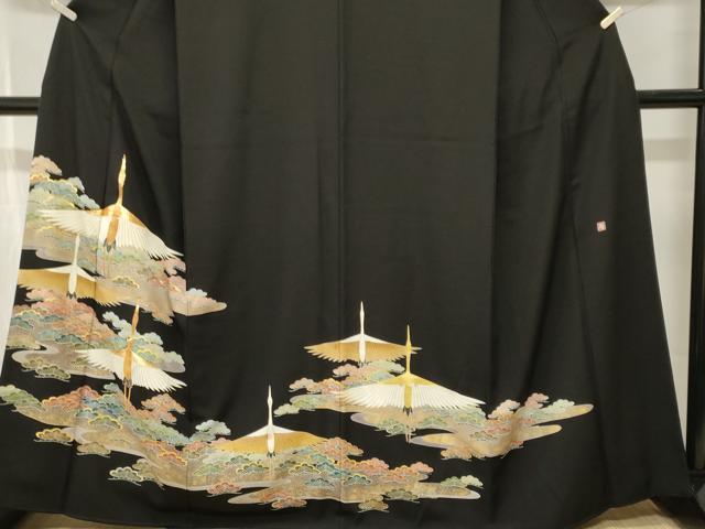平和屋着物■豪華黒留袖　作家物　駒刺繍　飛鶴松文　正絹　逸品　CABJ3353ev