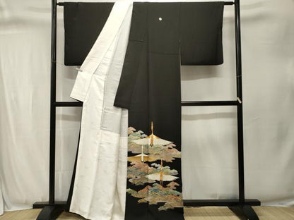平和屋着物■豪華黒留袖　作家物　駒刺繍　飛鶴松文　正絹　逸品　CABJ3353ev