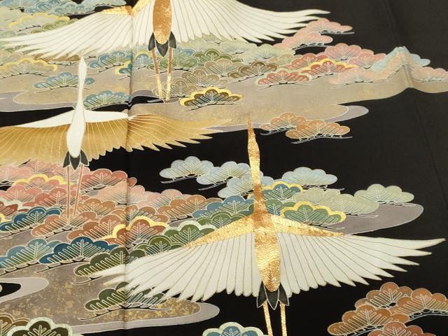 平和屋着物■豪華黒留袖　作家物　駒刺繍　飛鶴松文　正絹　逸品　CABJ3353ev