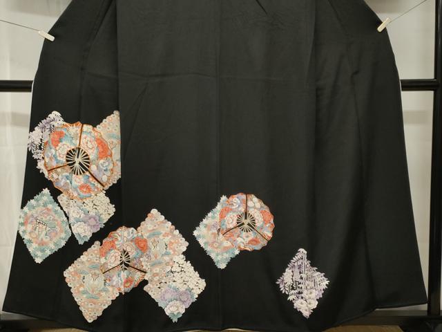 平和屋着物■豪華黒留袖　駒刺繍　扇面双鶴菱文　正絹　逸品　CABJ3355ev