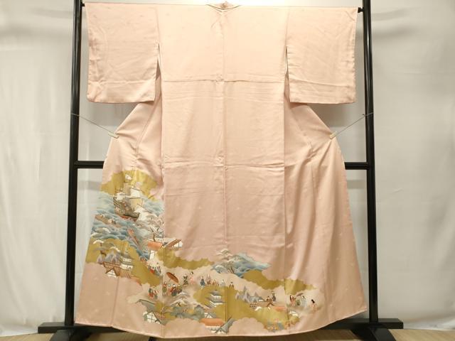 平和屋着物■豪華色留袖　舟　人物風景文　金彩　正絹　逸品　CABJ3357ev