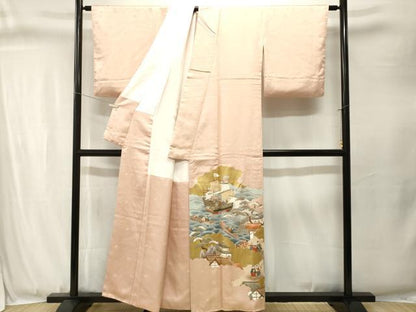 平和屋着物■豪華色留袖　舟　人物風景文　金彩　正絹　逸品　CABJ3357ev