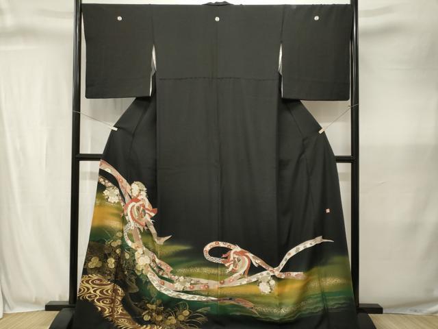 平和屋着物■豪華黒留袖　泰常　寿光織　鳳凰鬘帯花丸文　暈し染め　正絹　逸品　CABJ3359ev